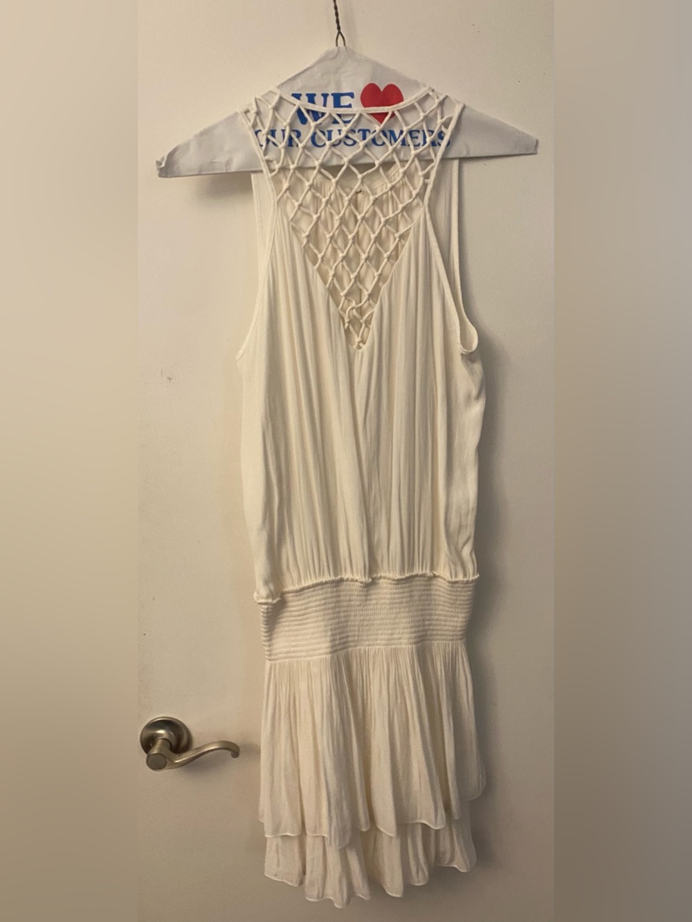 Ramy Brook White Strapless Macramé Tiered Midi Dress